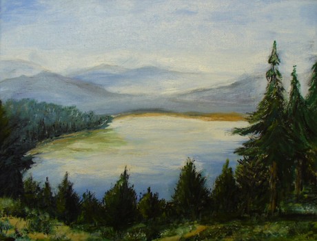 Šťastná Eva Ráno u Jezera 24x18 temp.plátno
