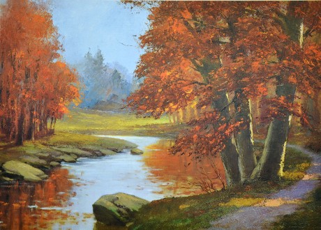Autor neuveden, Parco in autunno - Park na podzim, 70x50, bílý okraj 0,5cm (1)