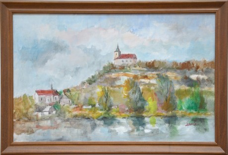 Zdeněk Žemla Liběchovský kostelík, 51 x 31cm, v rámu 56x37cm (1)