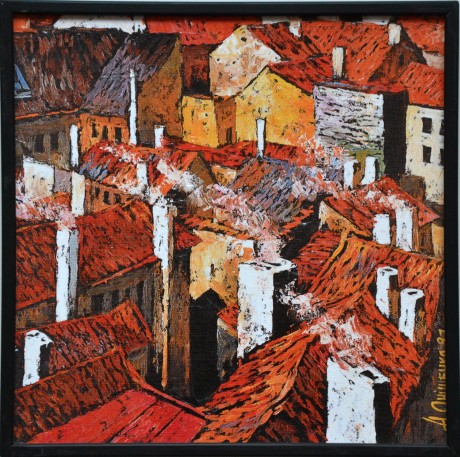 Alexandr Onishenko,Rooftops I - Střechy I., 25x25cm, autorská reprodukce, kvalitní tisk na plátně, gelováno. (1)