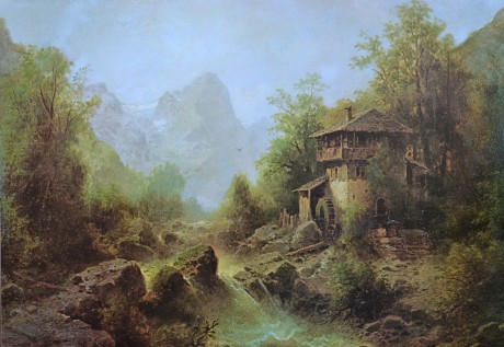 Waterfall With Mill, by Albert Rieger 1834-1905, 100 x 70cm (1)