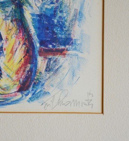 Cyril Chramosta Květiny v hliněném ždbánu, bar. litog. autor. list, 1962, 24,5x31cm, v 21x30cm, ps 33x43cm, (2)