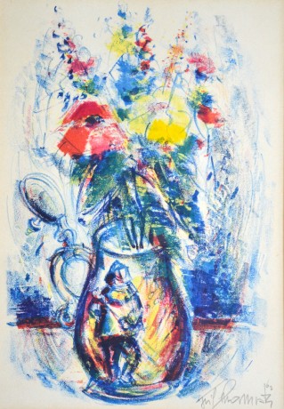 Cyril Chramosta Květiny v hliněném ždbánu, bar. litog. autor. list, 1962, 24,5x31cm, v 21x30cm, ps 33x43cm, (3)