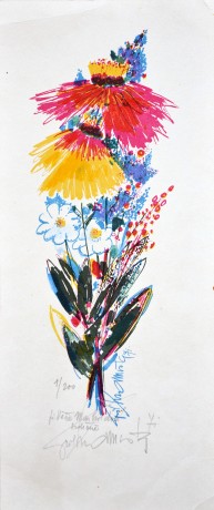 Cyril Chramosta, Květiny,bar. litog. 1-200, 15x35,5cm, nah.+dole ohlé, věnování autora (1)