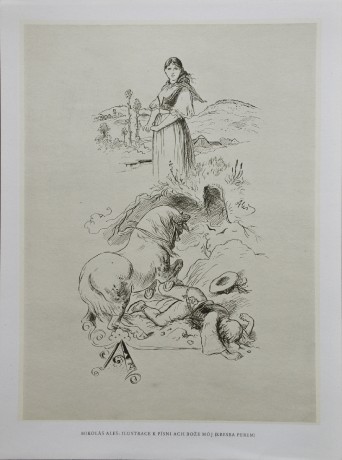 Mikoláš Aleš Ilustrace k písni Ach bože mój.20,5x27,5cm, venk. 24x32cm (1)