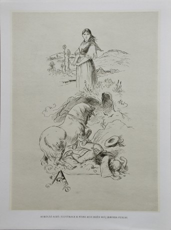 Mikoláš Aleš Ilustrace k písni Ach bože mój.20,5x27,5cm, venk. 24x32cm (1)