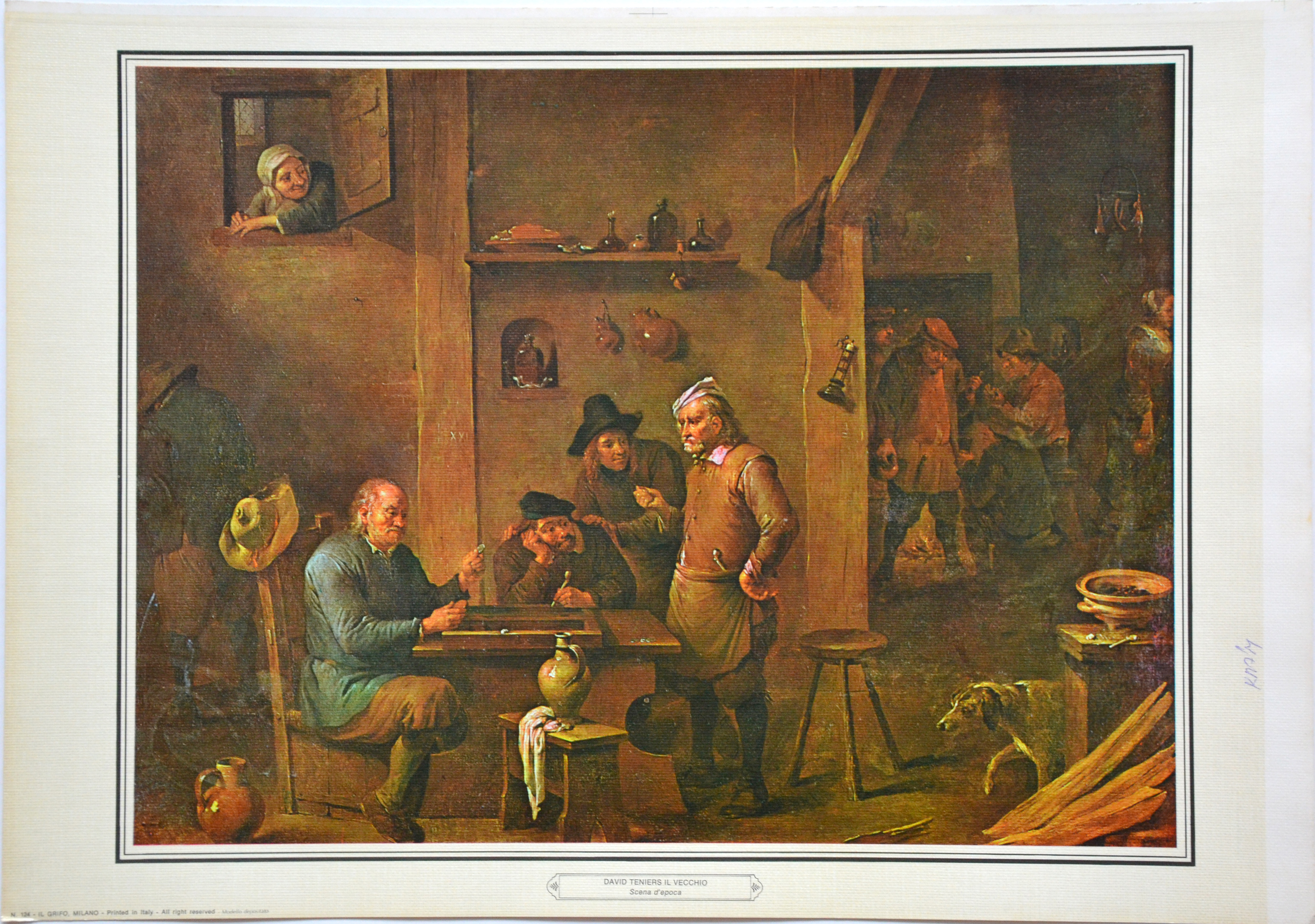 David Teniers Il Vecchio, Scena d'epoca, 50x35cm, bílý okraj s nápisem, obr. 40x30cm,  (4)