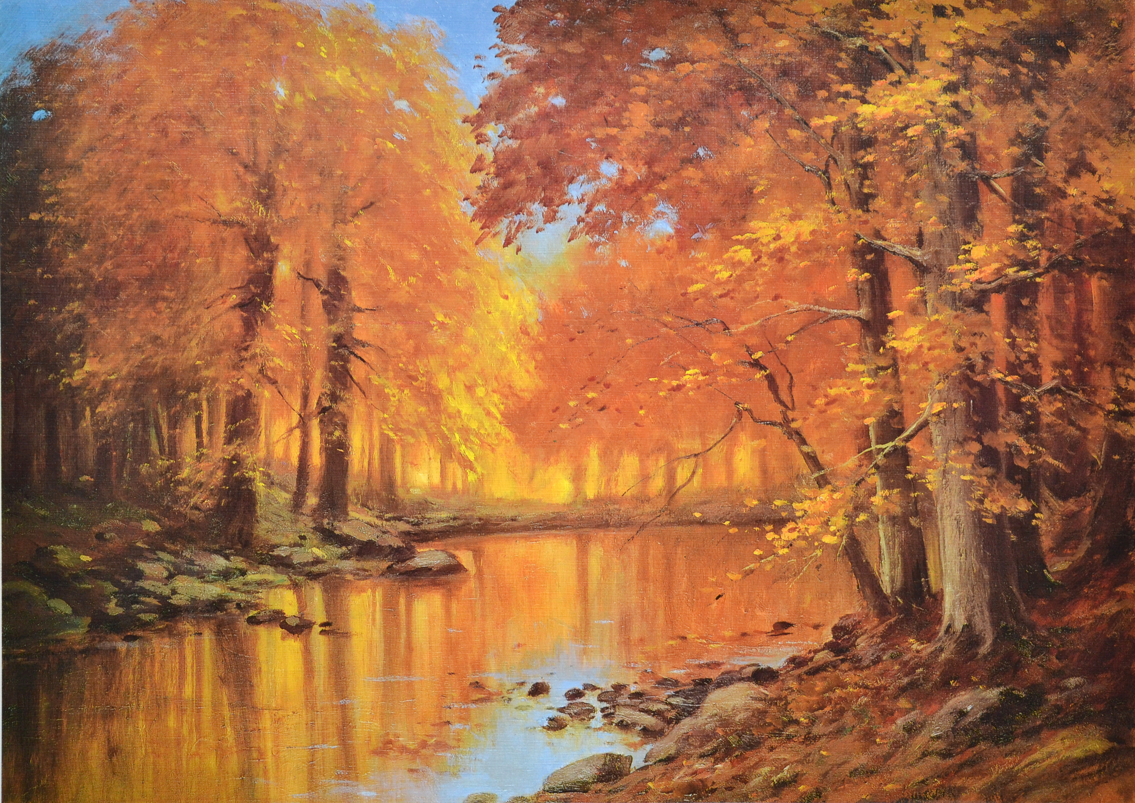 Autor neuveden,Bosco di faggi in autunno-Les buků na podzim, 70x50cm, bílý okraj 0,5cm (1)