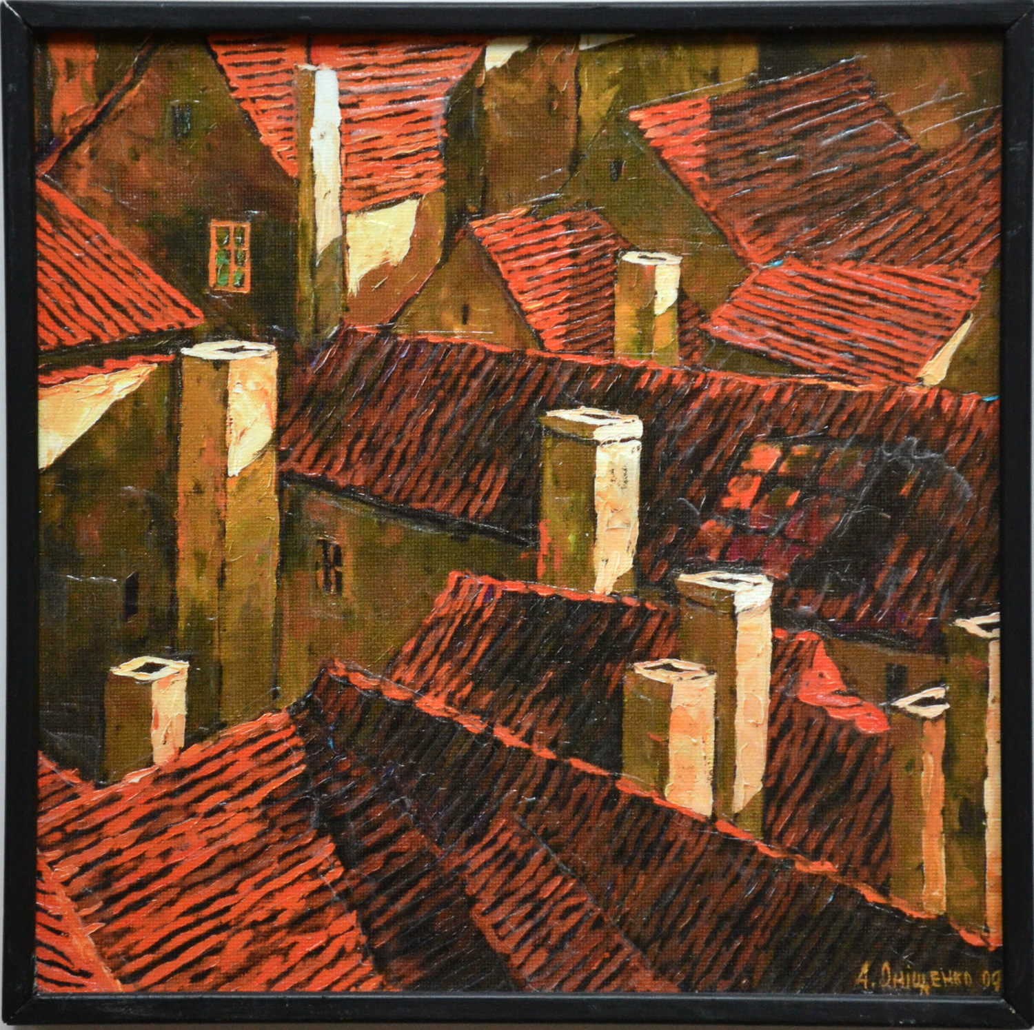 Alexandr Onishenko,Rooftops I - Střechy II., 25x25cm, autorská reprodukce, kvalitní tisk na plátně, gelováno. (1)