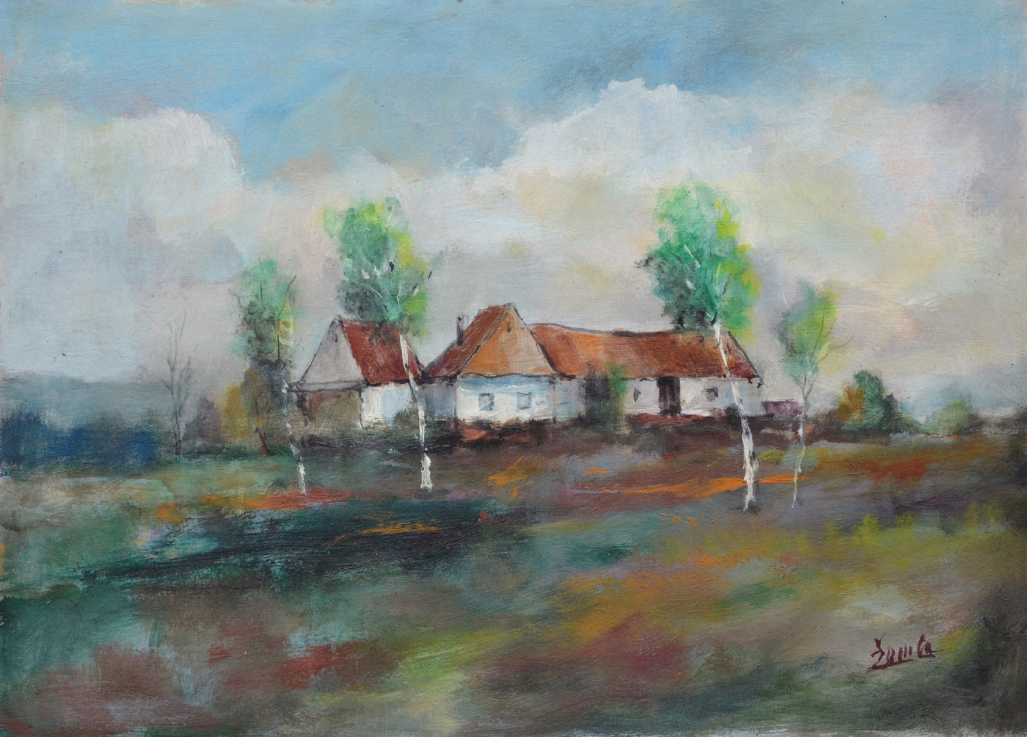 Zdeněk Žemla Před bouří, olej. tempera na sololitu tl. 2,89mm, 52 x 37cm, č.104 (1)