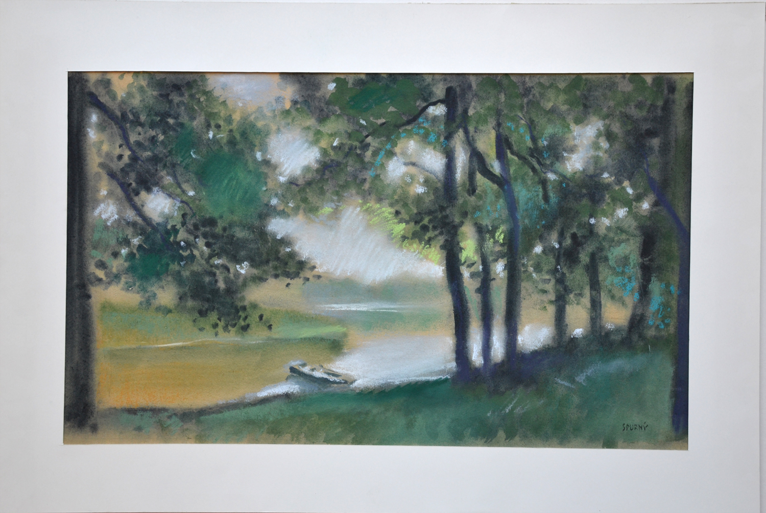 Josef Spurný Labe u Neratovic, akvar. pastel. 57,5x35cm, v paspartě 62 x 42cm, č.9 (4)