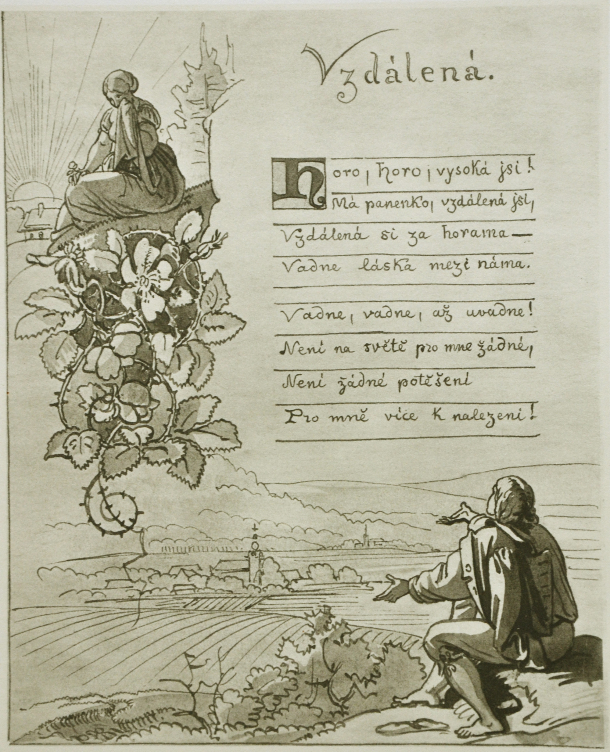 Josef Mánes, Horo, horo, vysoká jsi, 20,5 x 25,5 cm, venk. 24 x 32cm (1)