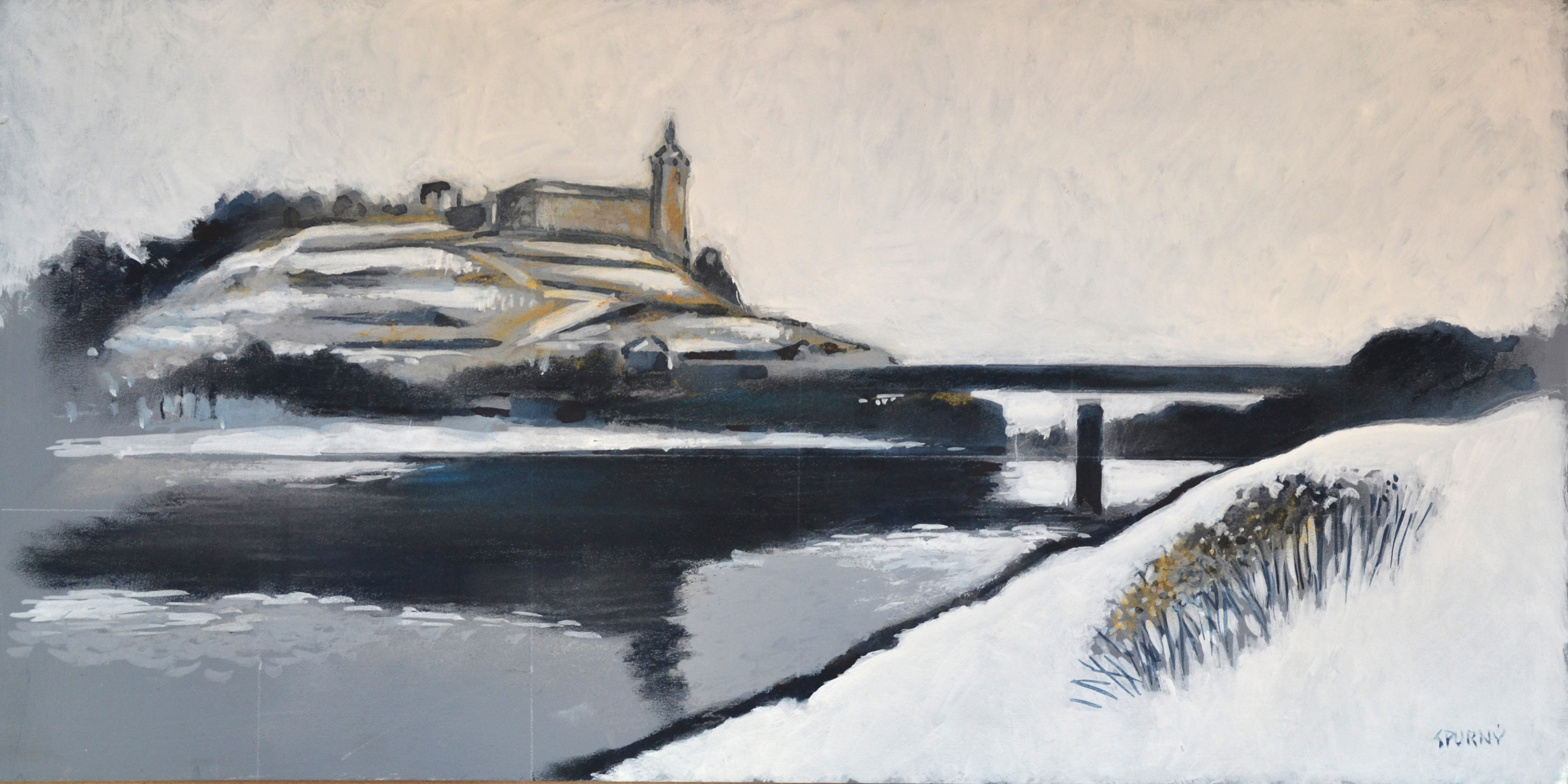 Josef Spurný Mělník pastel, akryl na kartonu tl. 2,5mm, 70 x 35cm (1)